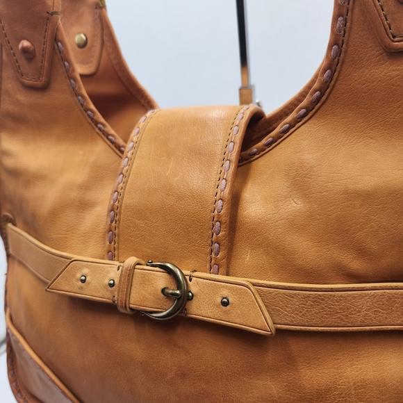 Cole Haan Musturd Yellow Leather Hobo Shoulder Hand Bag Whipstitch Boho Medium - Picture 7 of 16